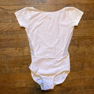 Eleve White Boat Neck Short Sleeve Leotard with Mesh Size Small
